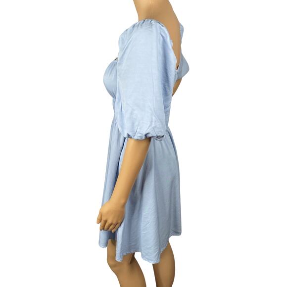 Cider NEW Pastel Blue Milkmaid Babydoll Puff Sleeve Dress SZ S - Picture 7 of 10